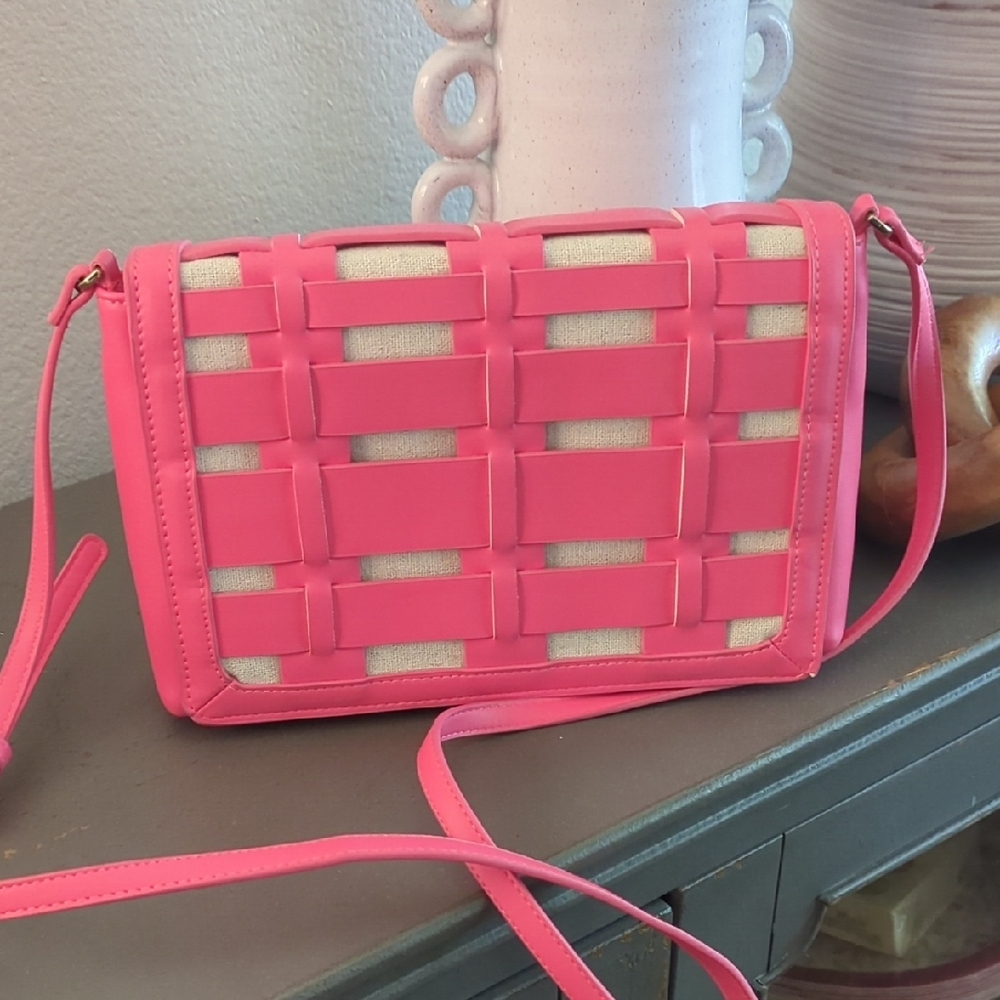 A New Day Pink Woven Crossbody Bag